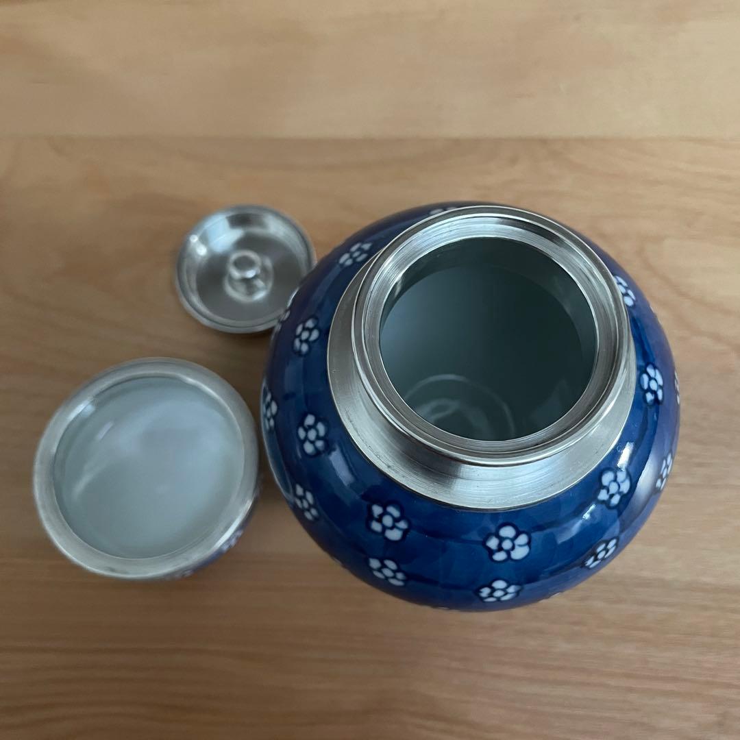 【保管品】源右衛門 錫半 コラボ 茶壺 茶筒 染付梅地紋 すず製品