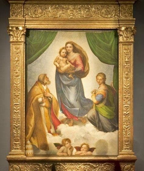 ラファエロ・サンティ ヴィンテージ ステンドグラス 天使 システィーナの聖母