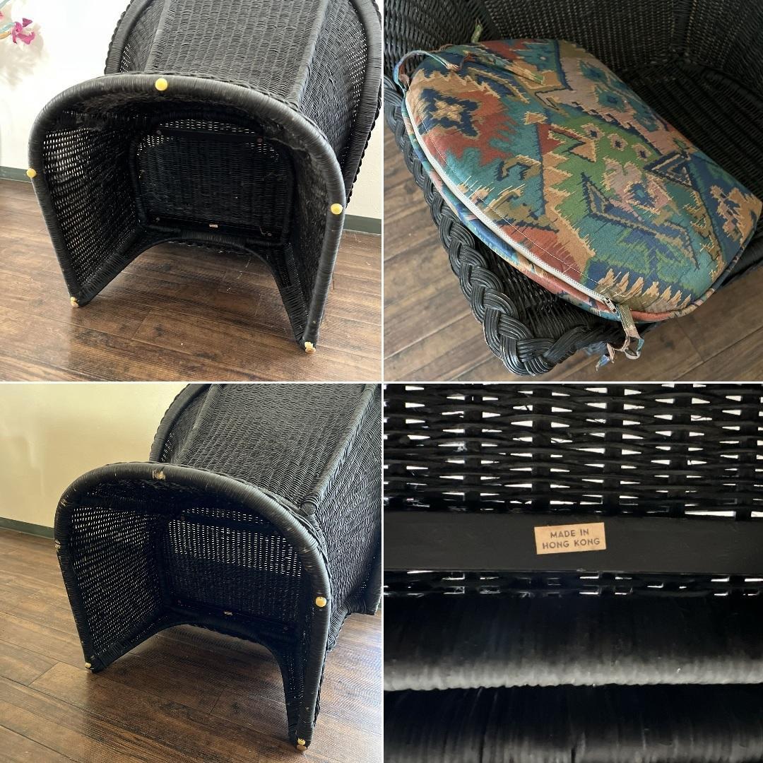 k972r115 ラタン アームチェア/シングルソファ 2台セット ブラック