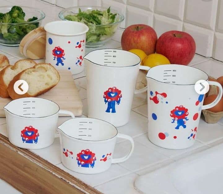 ◆関西万博　ミャクミャク　ホーローメジャーカップ　水玉　Lサイズ◆