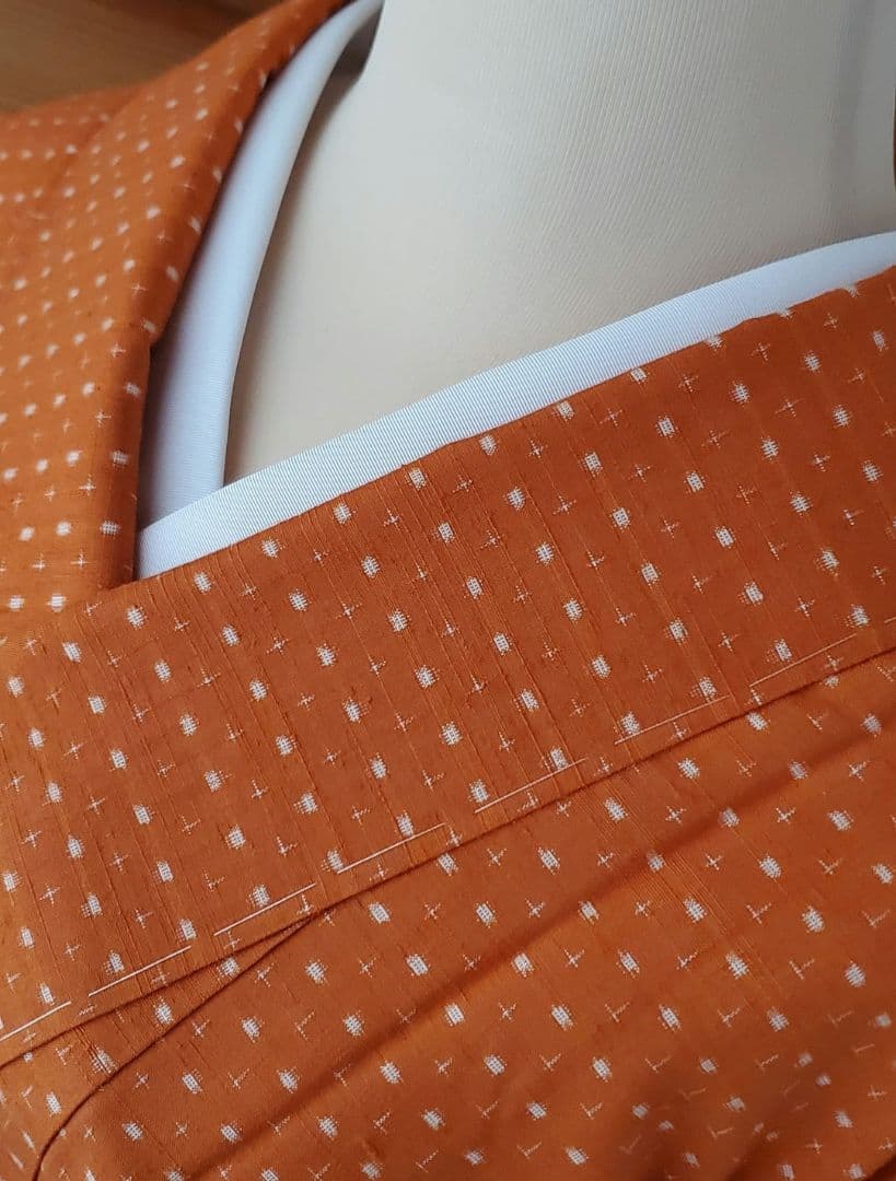 【着物帯＊セット】オレンジカラーの紬　十字絣　袋帯　正絹