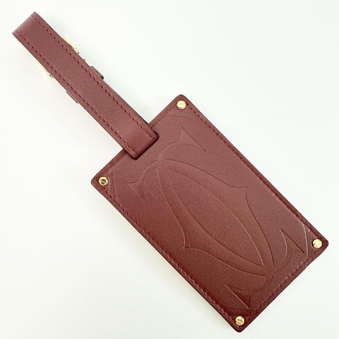 カルティエ マストライン レザー ネームタグ バッグチャーム ボルドー 袋付き1