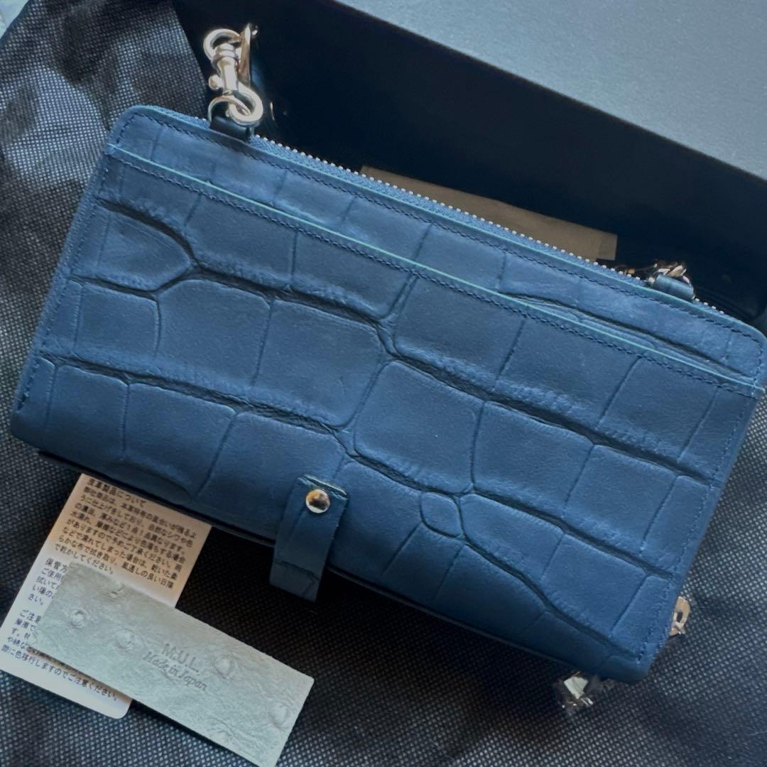 M.U.L エムユーエル ウォレットチェーンショルダー クロコ ネイビー