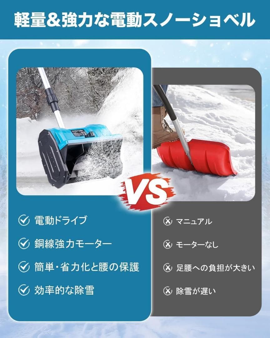 電動除雪機⭐️充電式 スノーショベル 手持ち式 除雪機 除雪器具 バッテリー2個