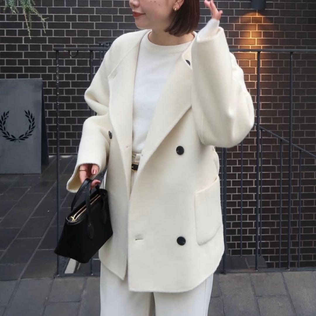 【basement online】ノーカラー2WAYリバーミドルコート