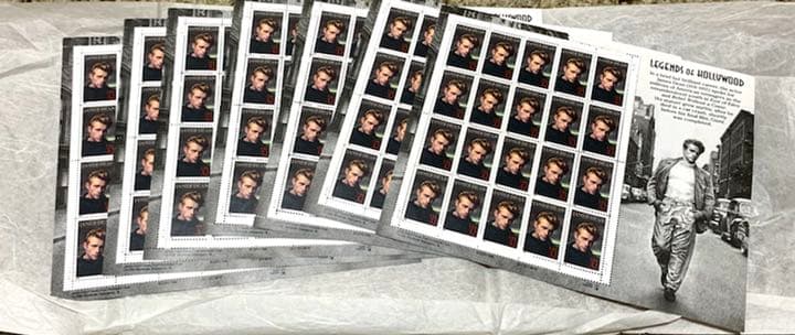 レア　スタンプハリウッドジェームスディーン　140枚分の切手 x 7シート 希少