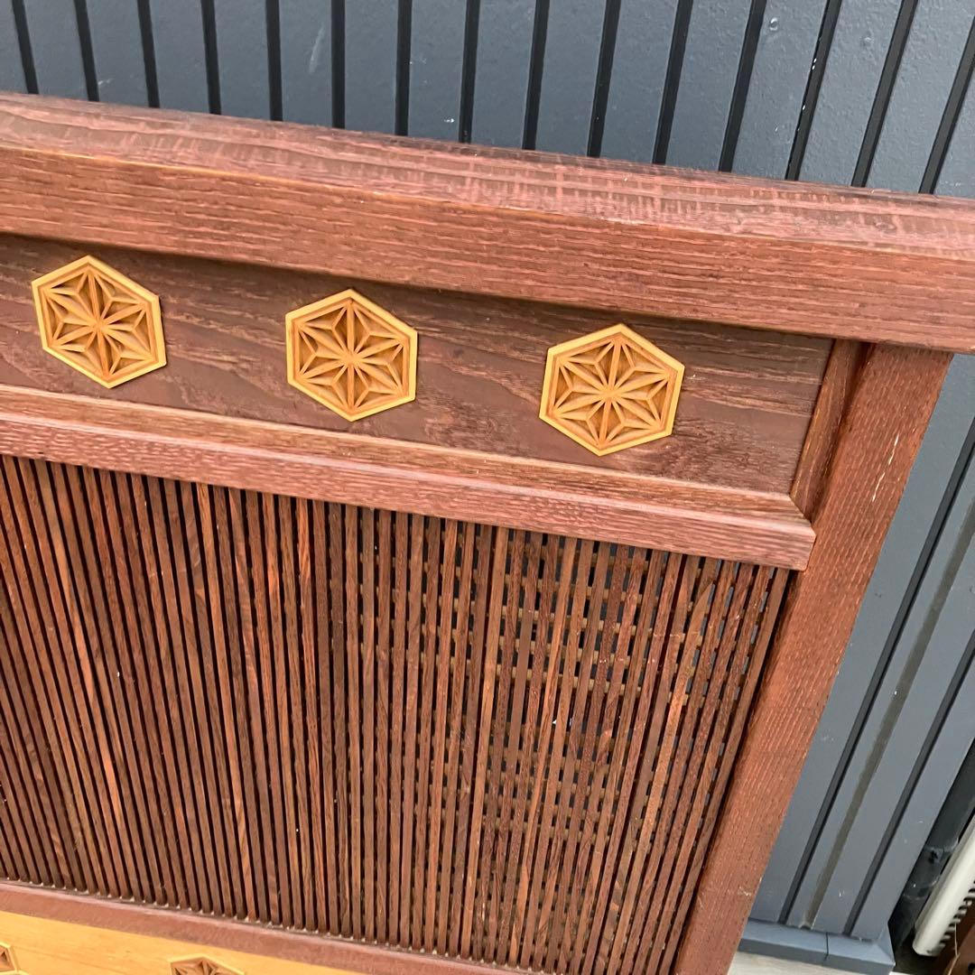 昭和レトロ 万木 天然木 寄木細工 麻の葉柄 格子型 衝立 仕切りパーテーション