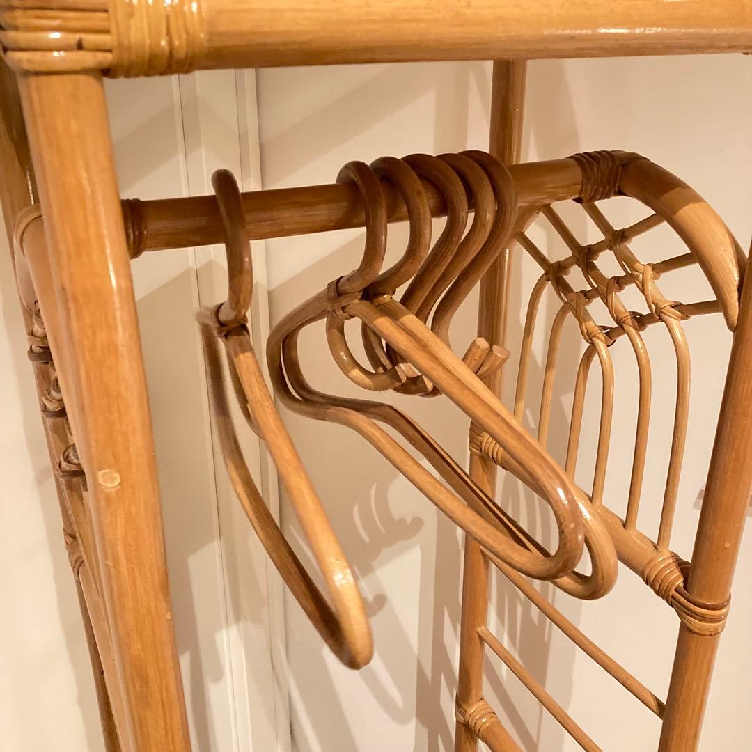 籐家具　ラタン ハンガーラック 上棚付き