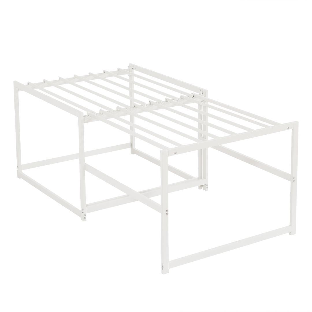 【ホワイト】高さ75cm 伸長式ベッド 高いベッド シングルベッド 伸縮 下収納