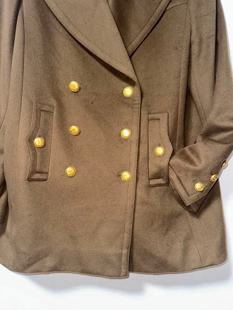 CHANEL ブラウン カシミヤ100%ウール ピーコート ゴールドボタン42