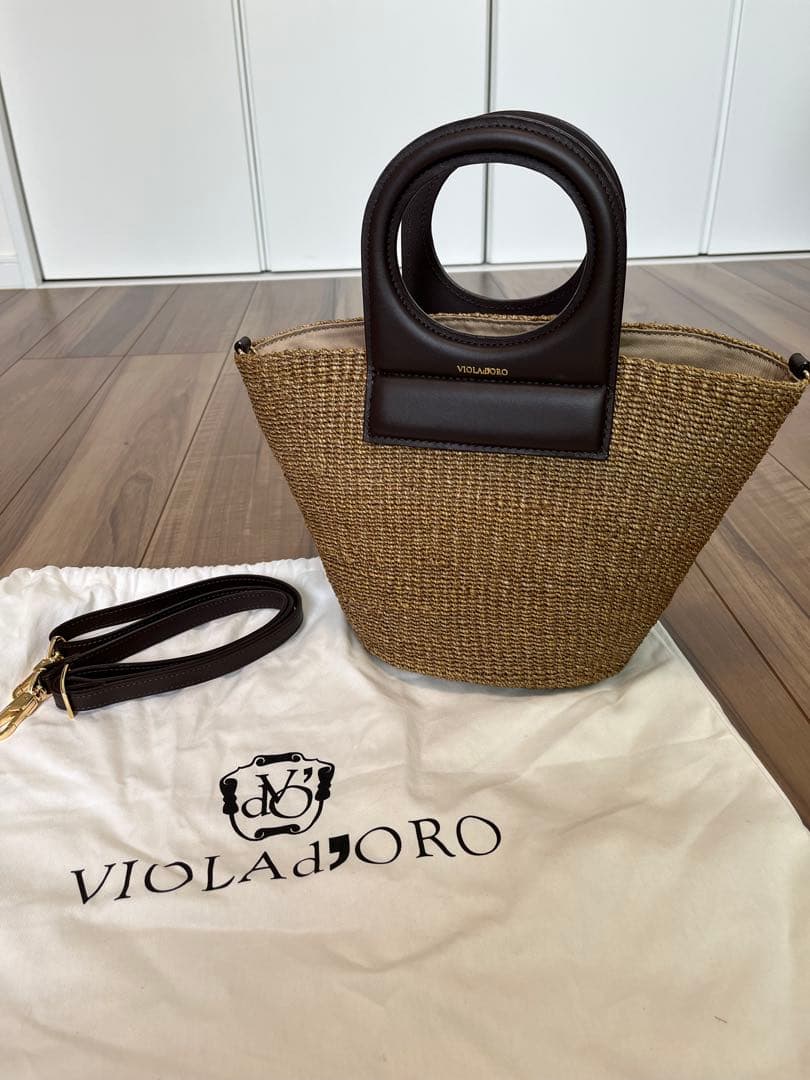 使用一回⭐︎ヴィオラドーロ　かごバッグ　ブラウン　ストラップ付き