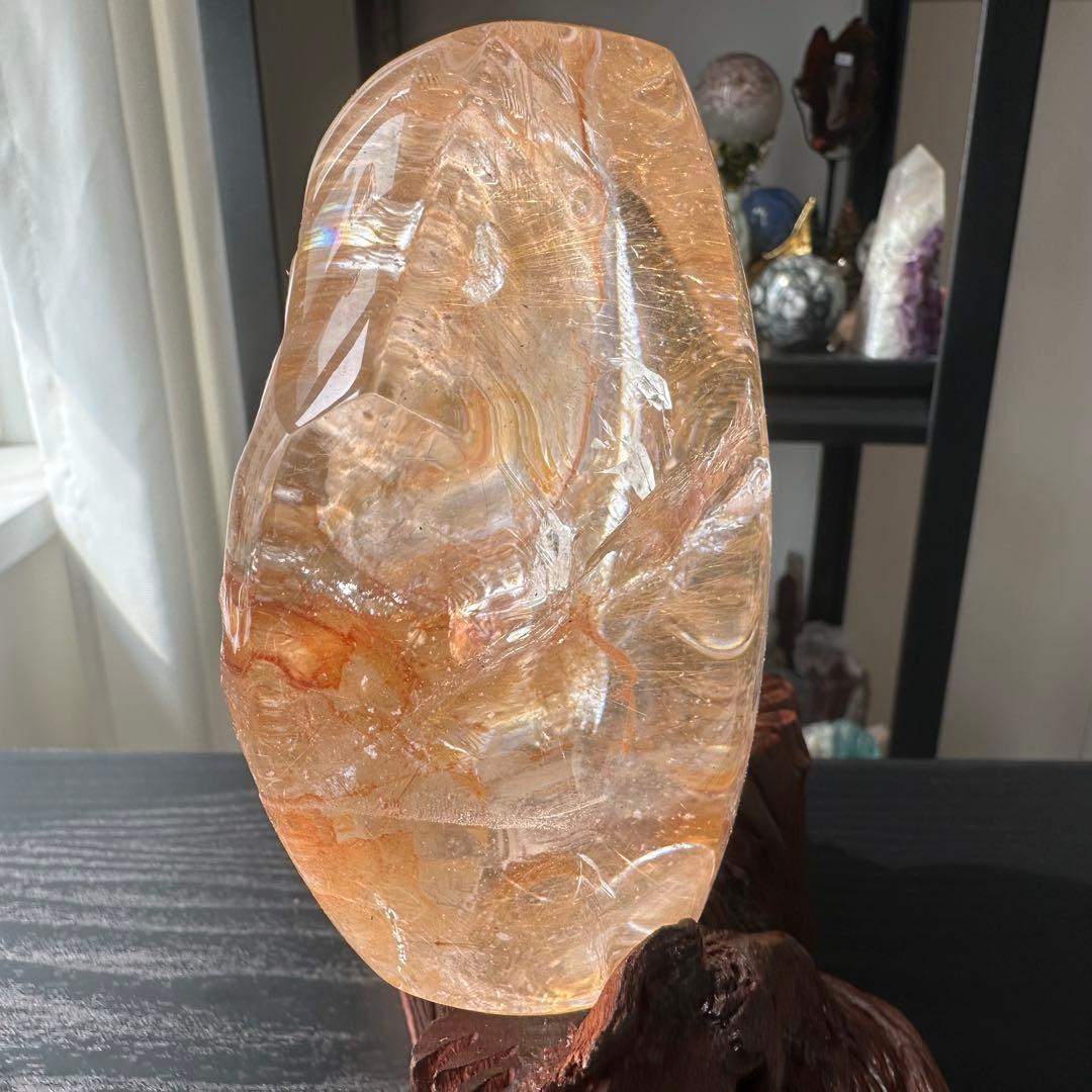 天然石ルチルクォーツ共生ファイアクォーツの原石　置物NO.031204