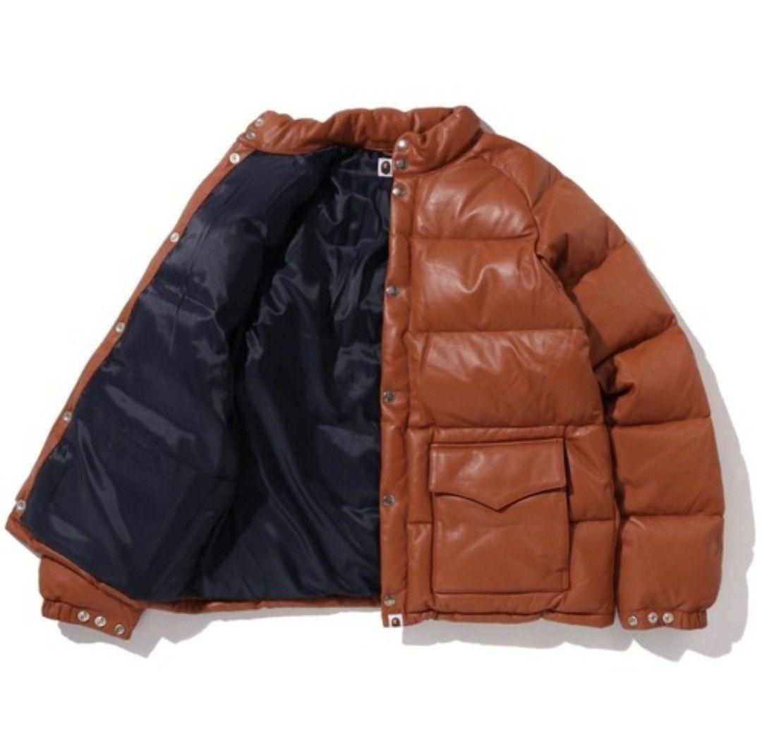 ジャケット・アウター ape bape LEATHER CLASSIC DOWN JACKET L
