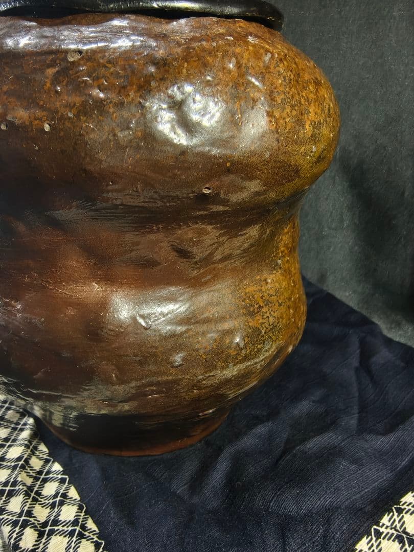 茶道具 丹波焼水差し 水指 特製漆器蓋 桐箱 時代物 骨董 旧家蔵出美品 古美術