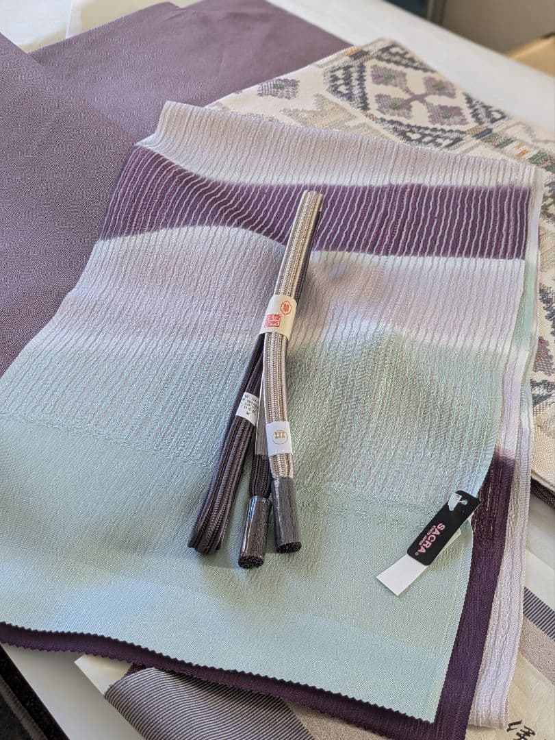 正絹鮫小紋両面染め袷お仕立て上がり、正絹西陣織織元帯屋捨松八寸名古屋帯