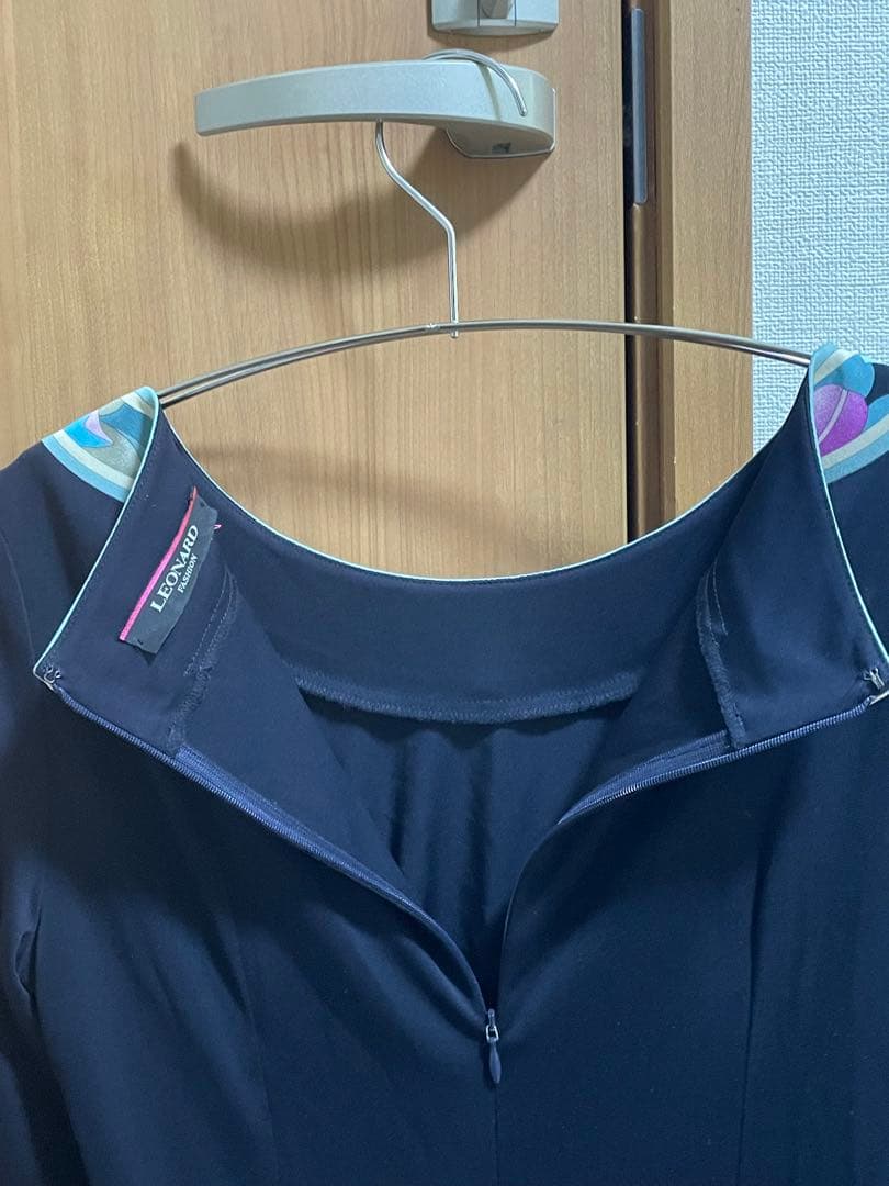 LEONARDレオナール　ワンピース　濃紺　カンカン