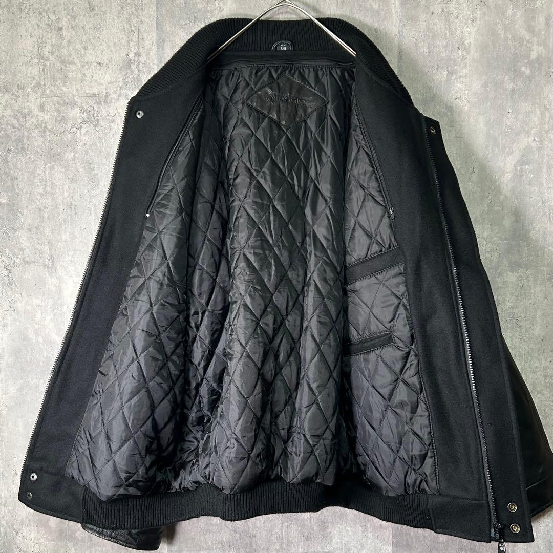 極上 レザー ウール カナダ製 企業刺繍ロゴ スタジャン 中綿 黒 本革