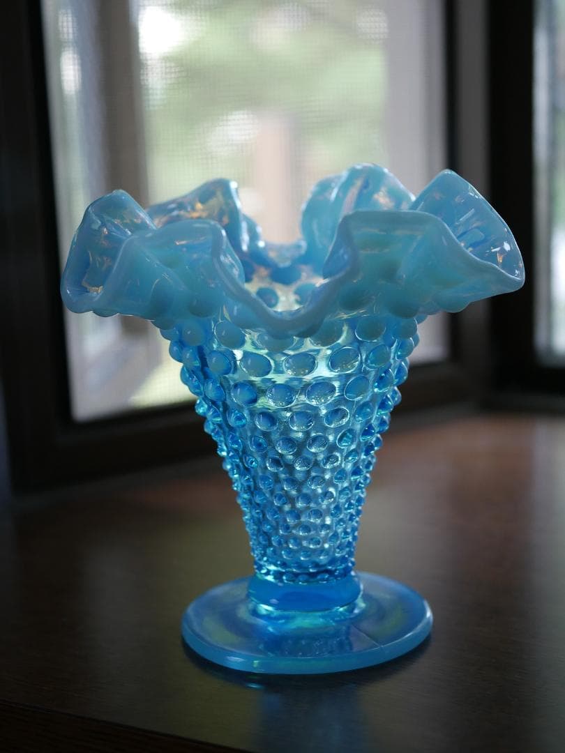 フェントン 大きいサイズ ブルーオパールセントホブネイル フラワーベース