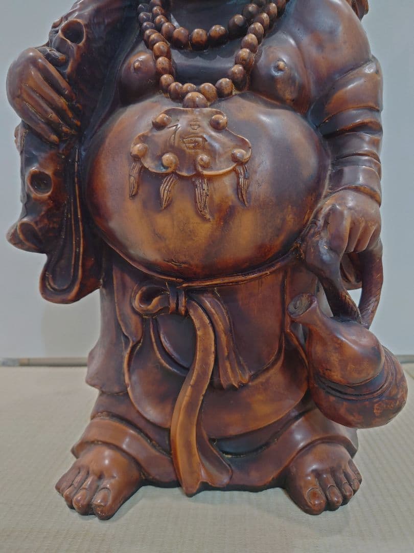 中国古玩　木彫り　布袋像　黄○袋　高さ61㎝　重量約15㎏