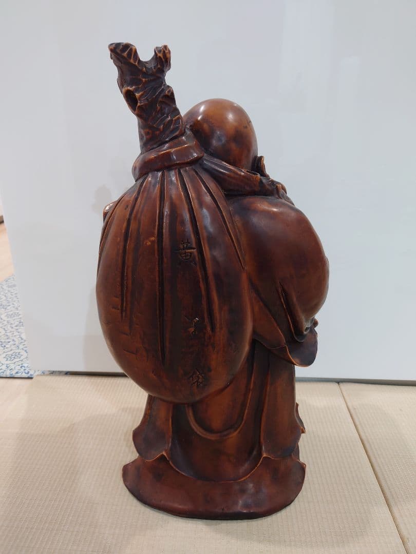 中国古玩　木彫り　布袋像　黄○袋　高さ61㎝　重量約15㎏