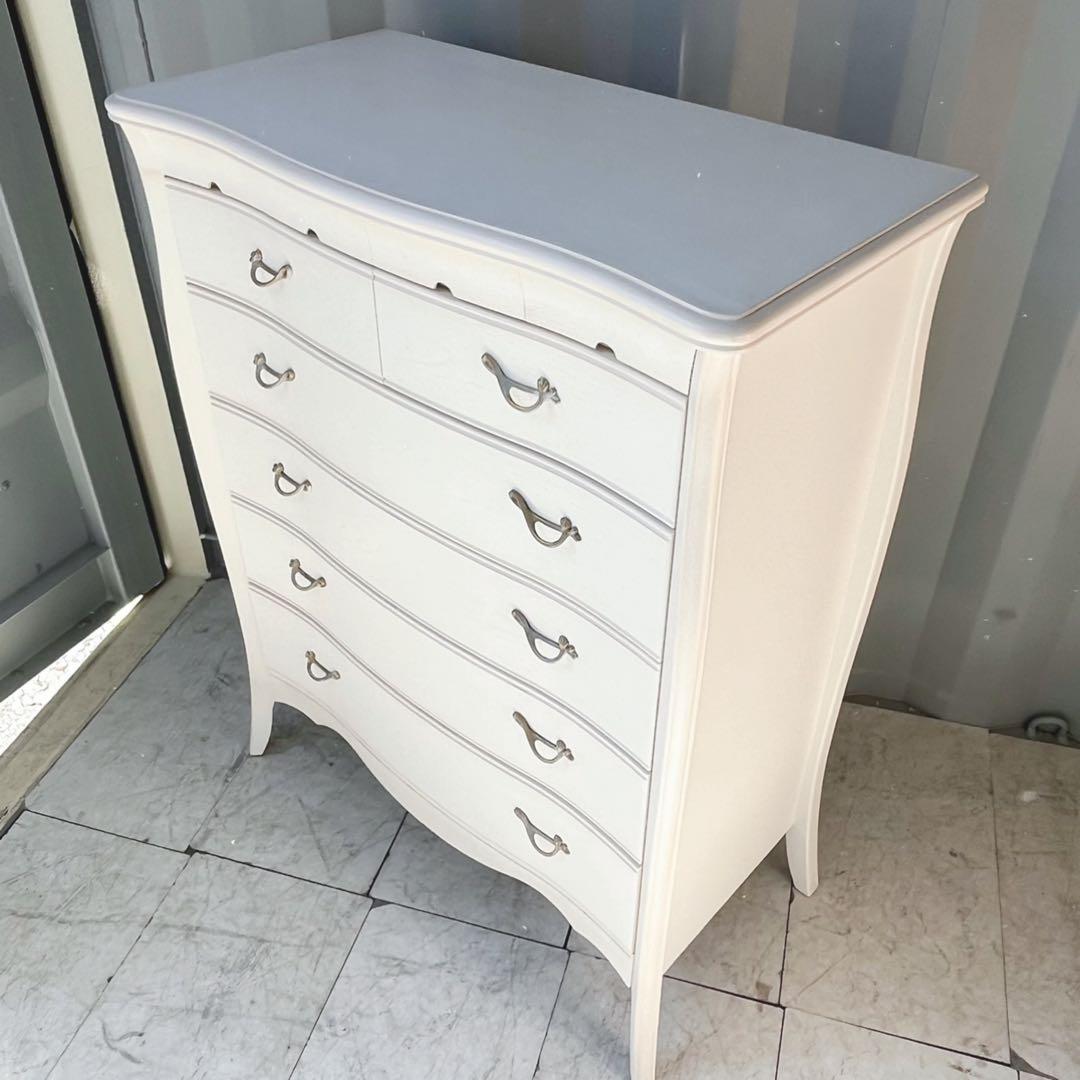 取付無料！IDC大塚家具 松永工房 カンティーニュ 猫脚姫系ホワイトハイチェスト