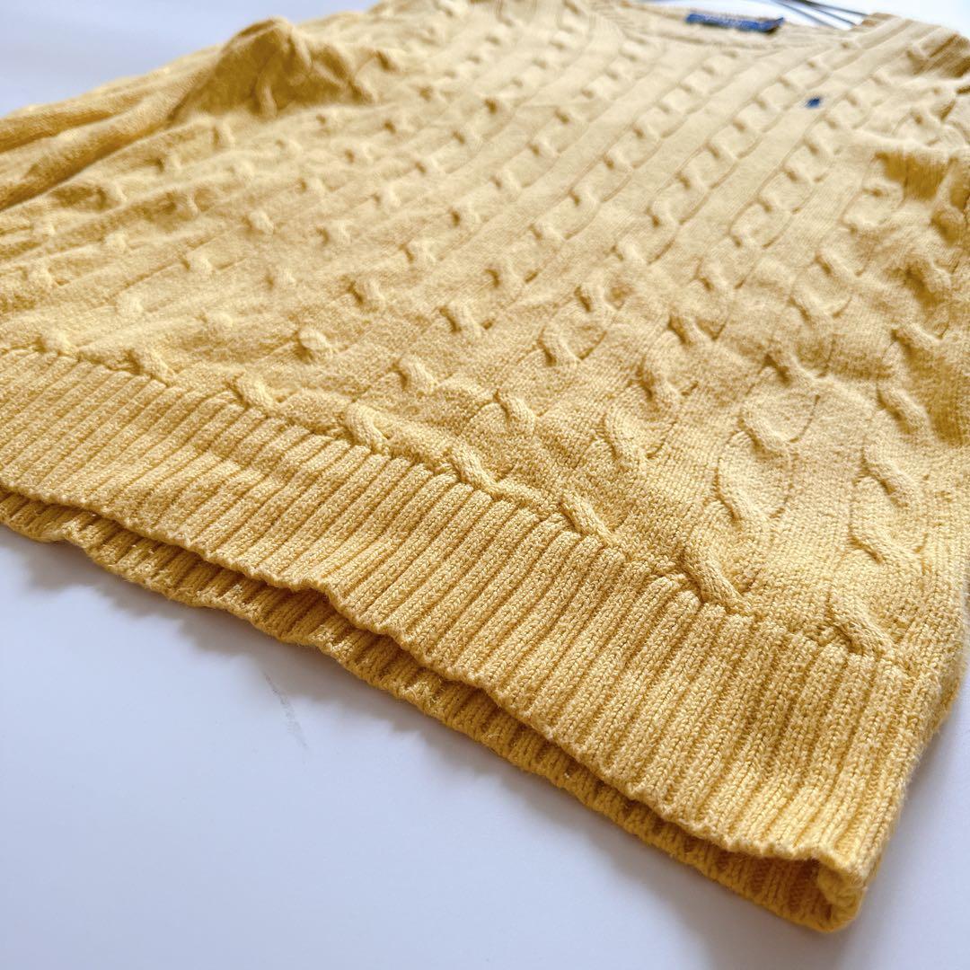 定番✨️ポロラルフローレン クルーネックケーブルニット ポニー イエロー S