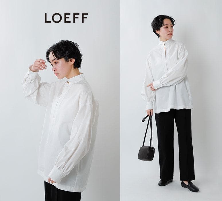美品 ロエフ 3,2万 スタンドカラーブラウス ホワイト LOEFF Y262