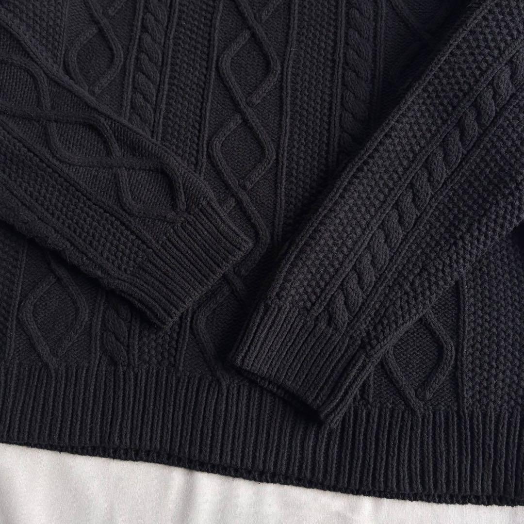 トップス 00s OLD GAP aran pattern cotton knit BLK