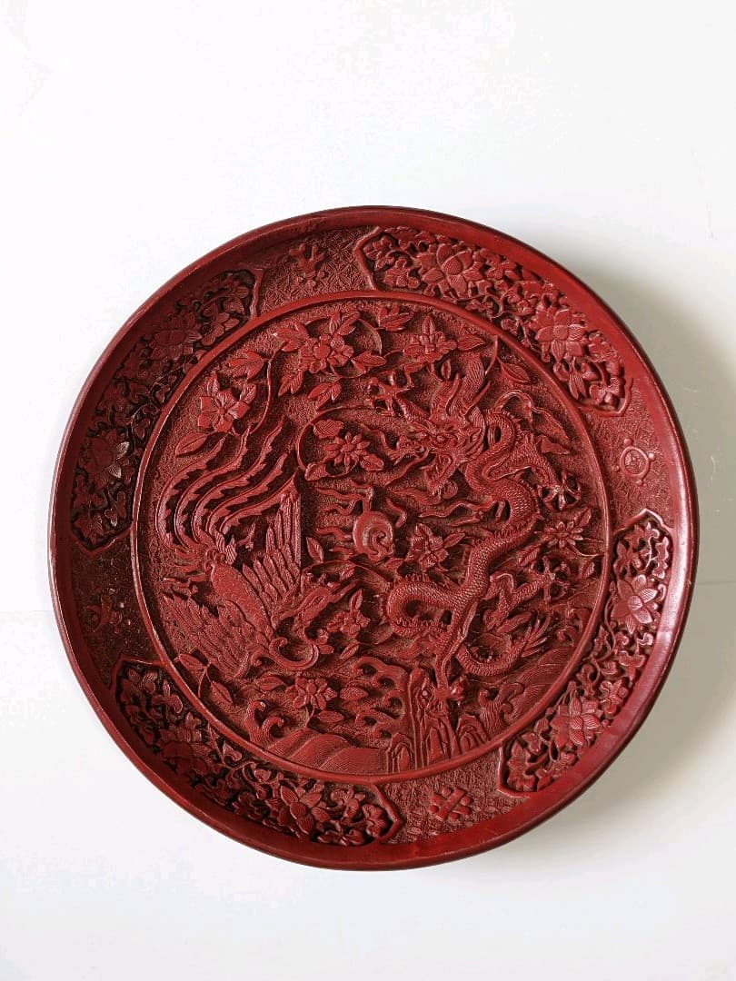 ♦古玩 大明嘉靖年 堆朱 彫漆 盆 盤 中国伝統美術工芸品 漆器 漆芸 骨董品