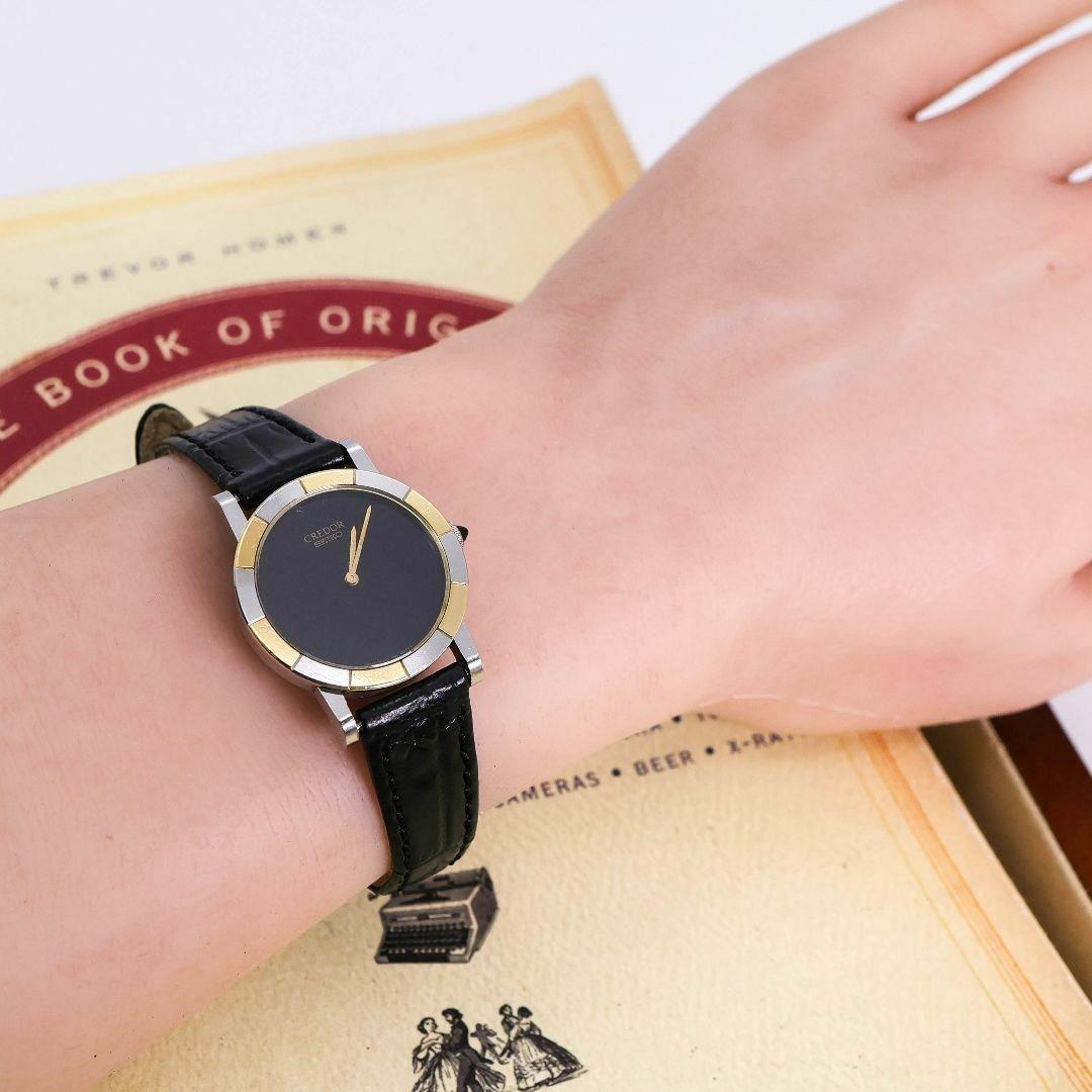 稼働 SEIKO CREDOR 腕時計 1400 ブラック文字盤 1386