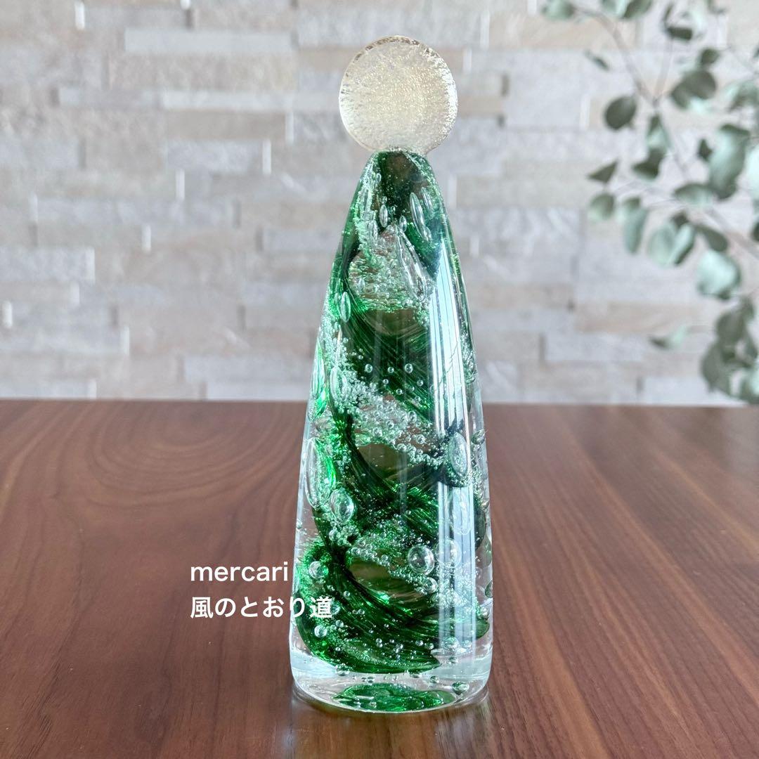 【美品】ガラス作家 国広育伸 バブルツリー 大小セット クリスマスツリー 金箔