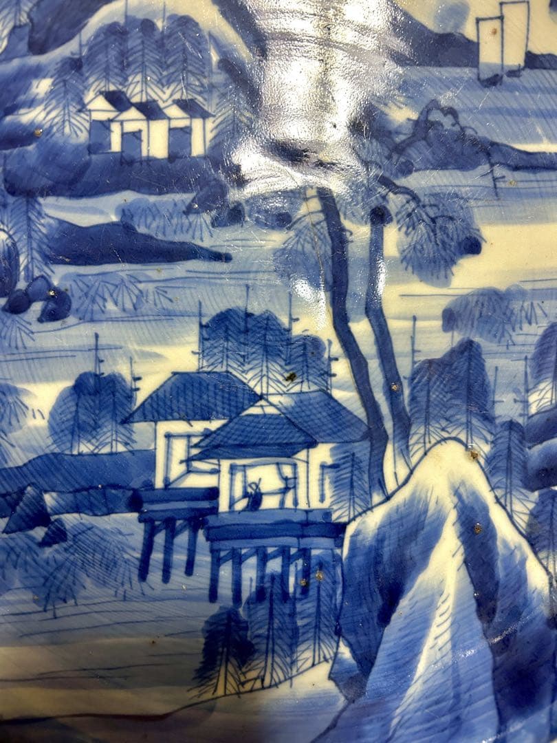 清光緒　染付　青花　大皿　中国美術　骨董品　陶磁器　時代物