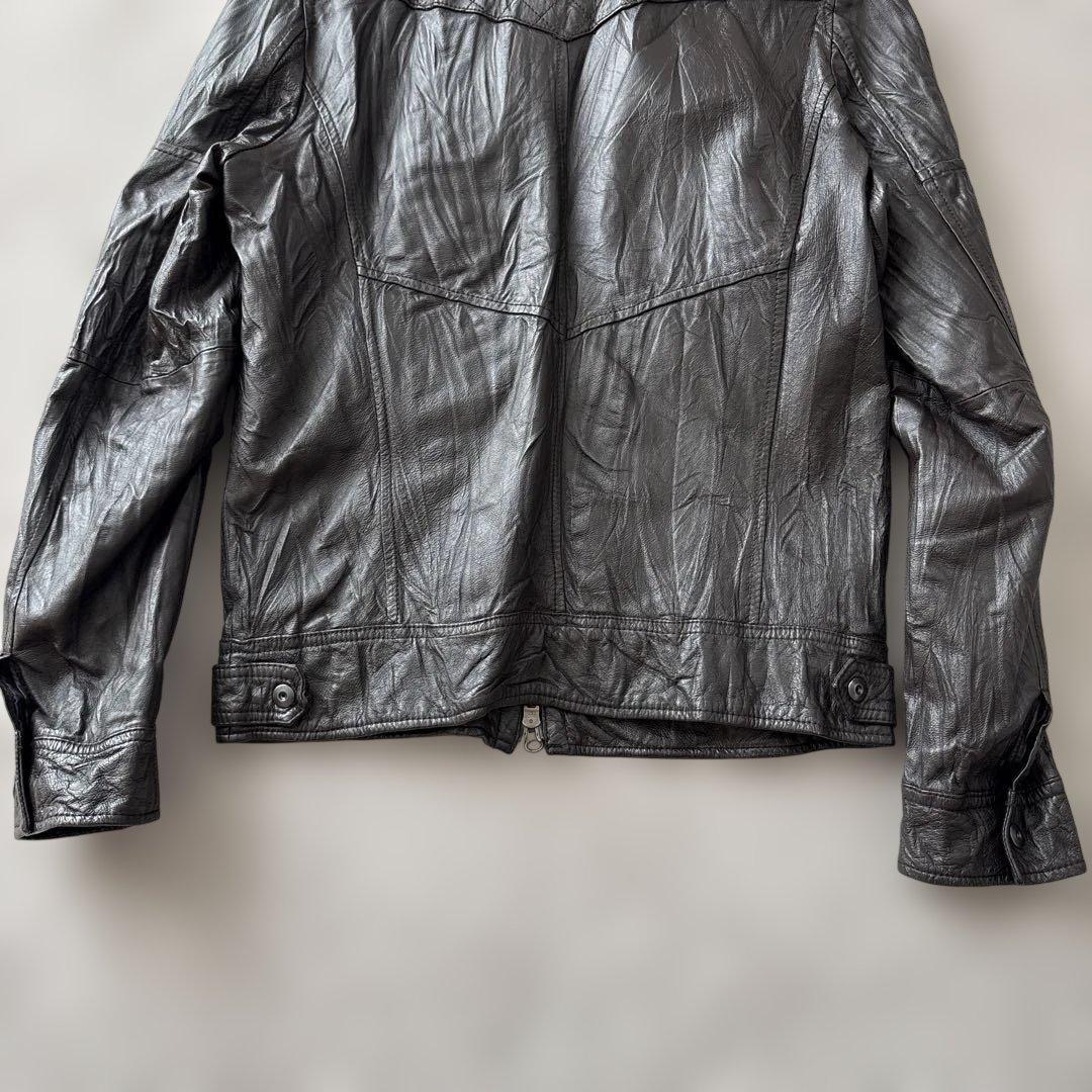 美品【y2k】ラトルトラップ　シングルライダースL 豚革　シワ加工　こげ茶