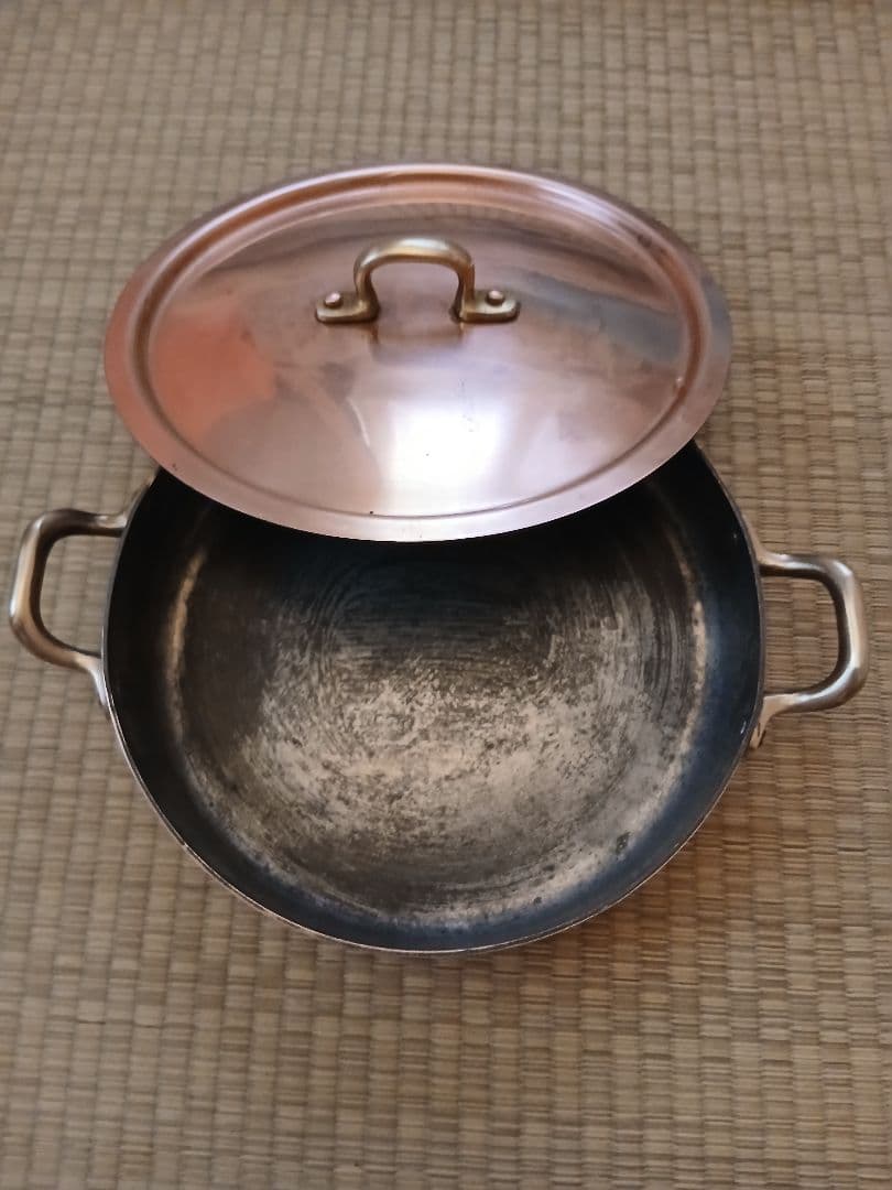 フランス製純銅両手付き丸ソトワ-ル鍋