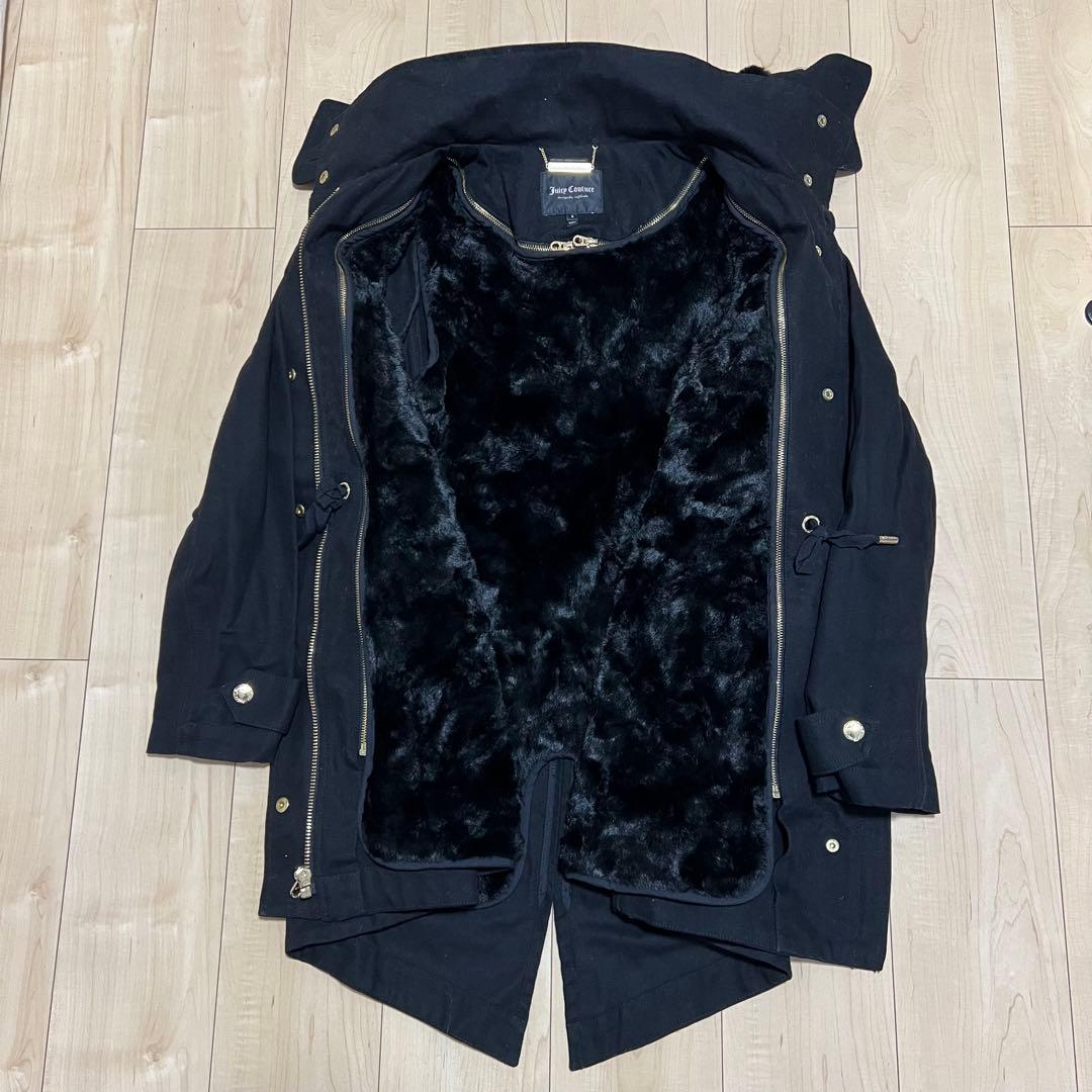 美品 ジューシークチュール ファー付きフード 黒 モッズコート サイズS