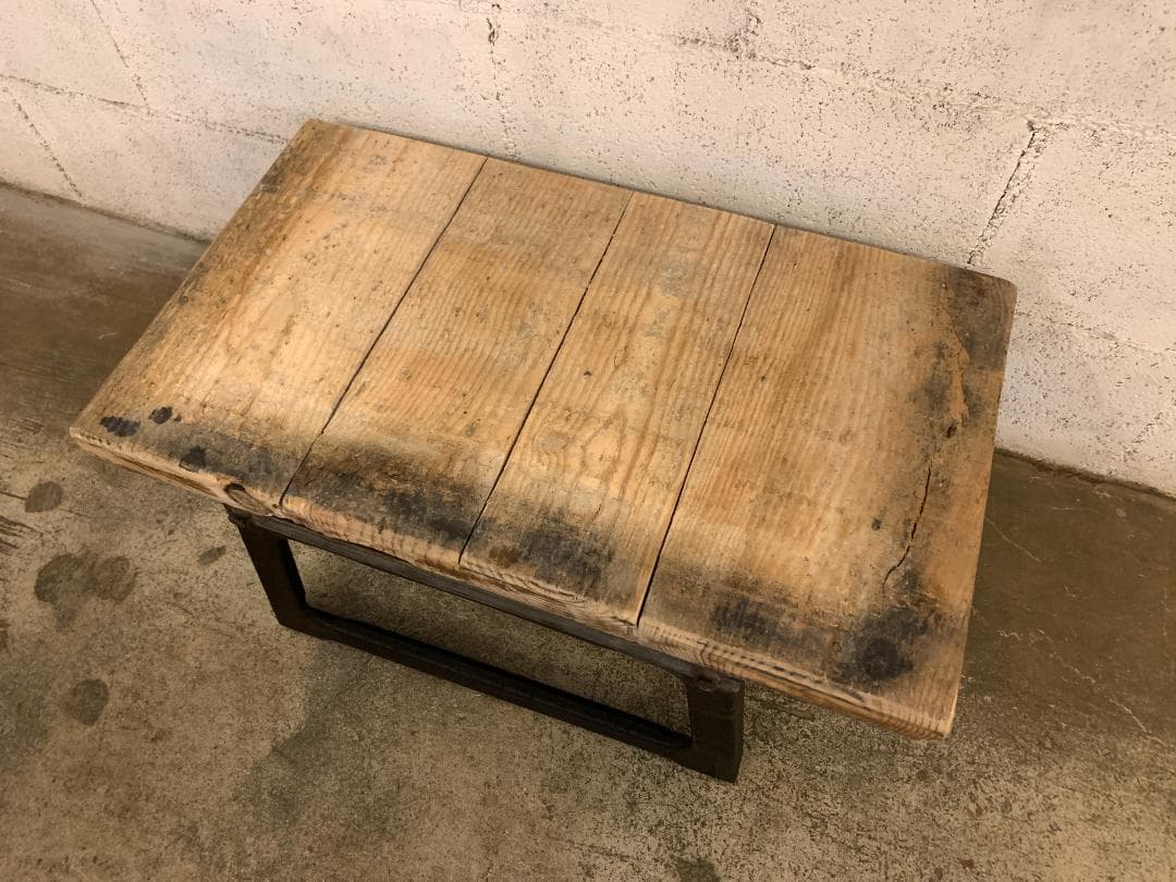 フランス アンティーク 古材 アイアン ローテーブル　ベンチ スツール 展示台