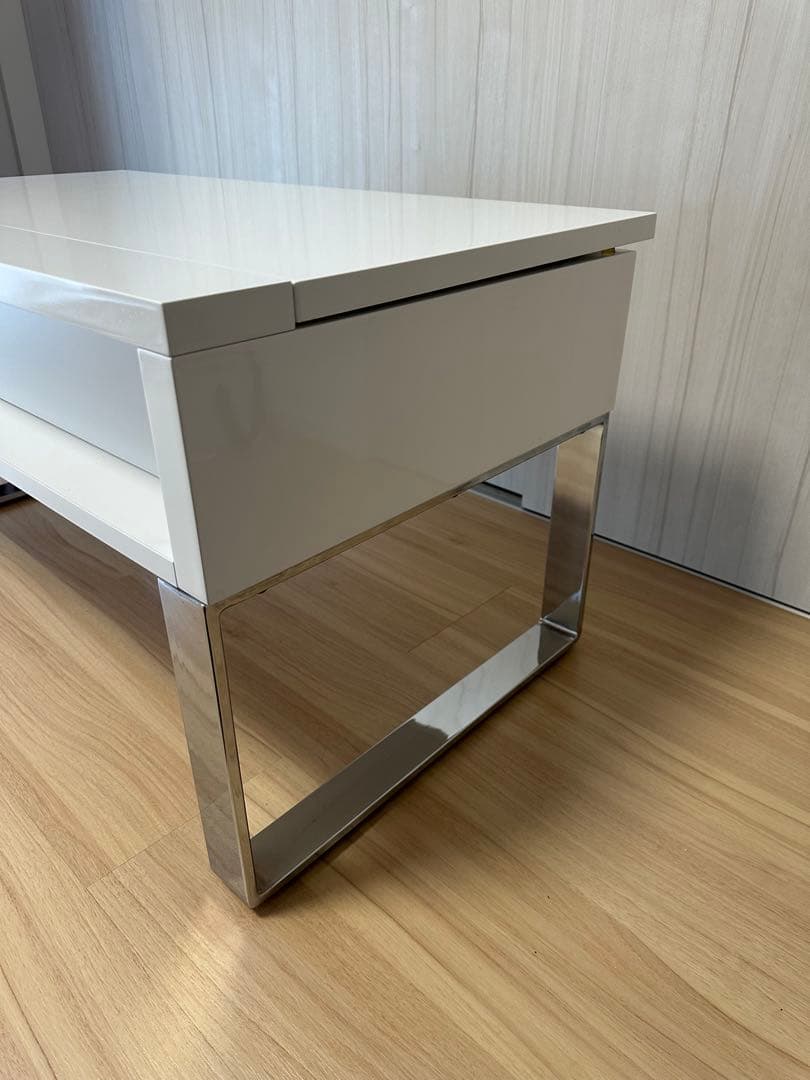 【直接引取-3000円】dinosディノス 昇降式ローテーブル ホワイト収納付き