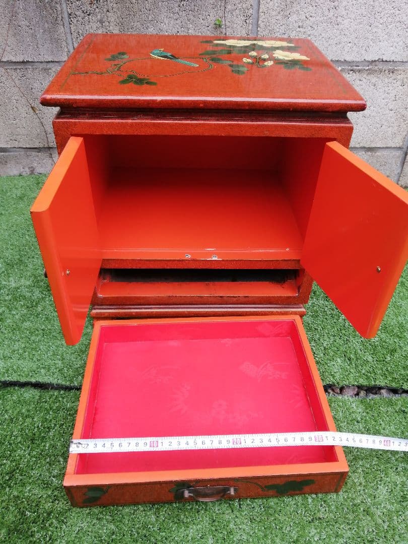 ヴィンテージ 花柄 小型木製箪笥　シノワズリ　漆塗り　アジアン　李朝　チェスト