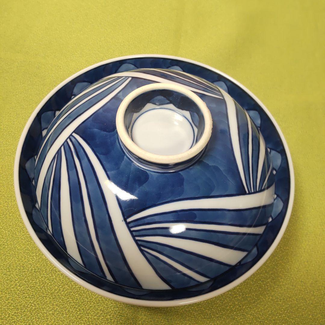 源右衛門 どんぶり 波 染付 蓋物 染錦 丼 小どん 中 6客 手描き 木箱