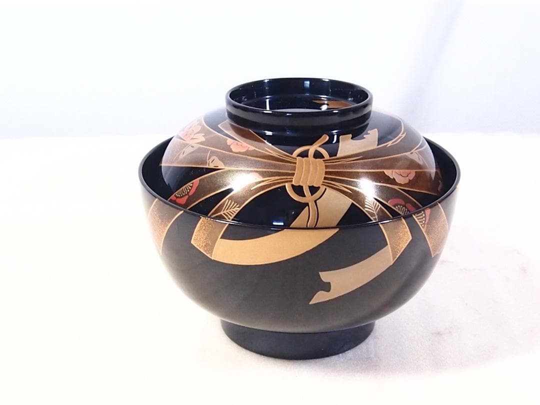 【未使用】輪島塗 八井珠蔵漆器本店 祝熨斗蒔絵 煮物椀 5客 雑煮椀/大椀 食器