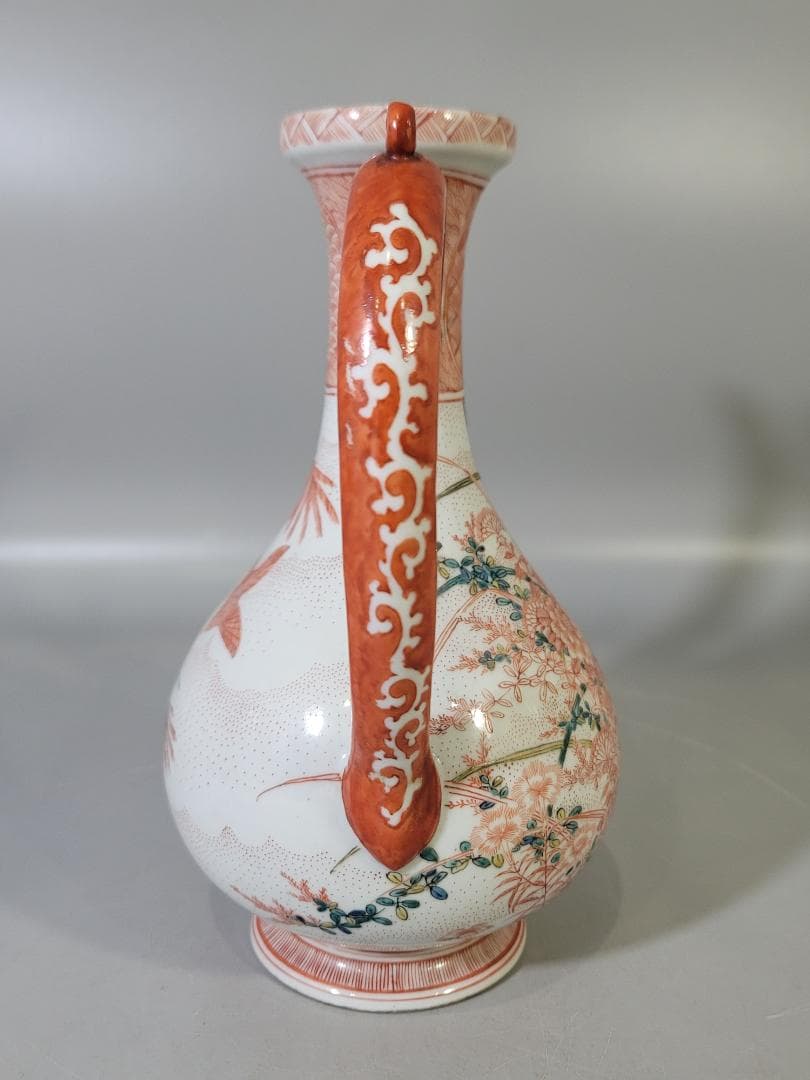 九谷 赤絵 草花紋 細密画 水注 時代物 DT791