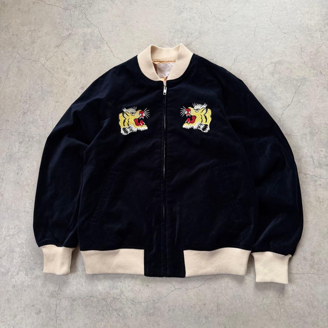 新品未使用 スカジャン ベロア ehka sopo ネイビー タイガー