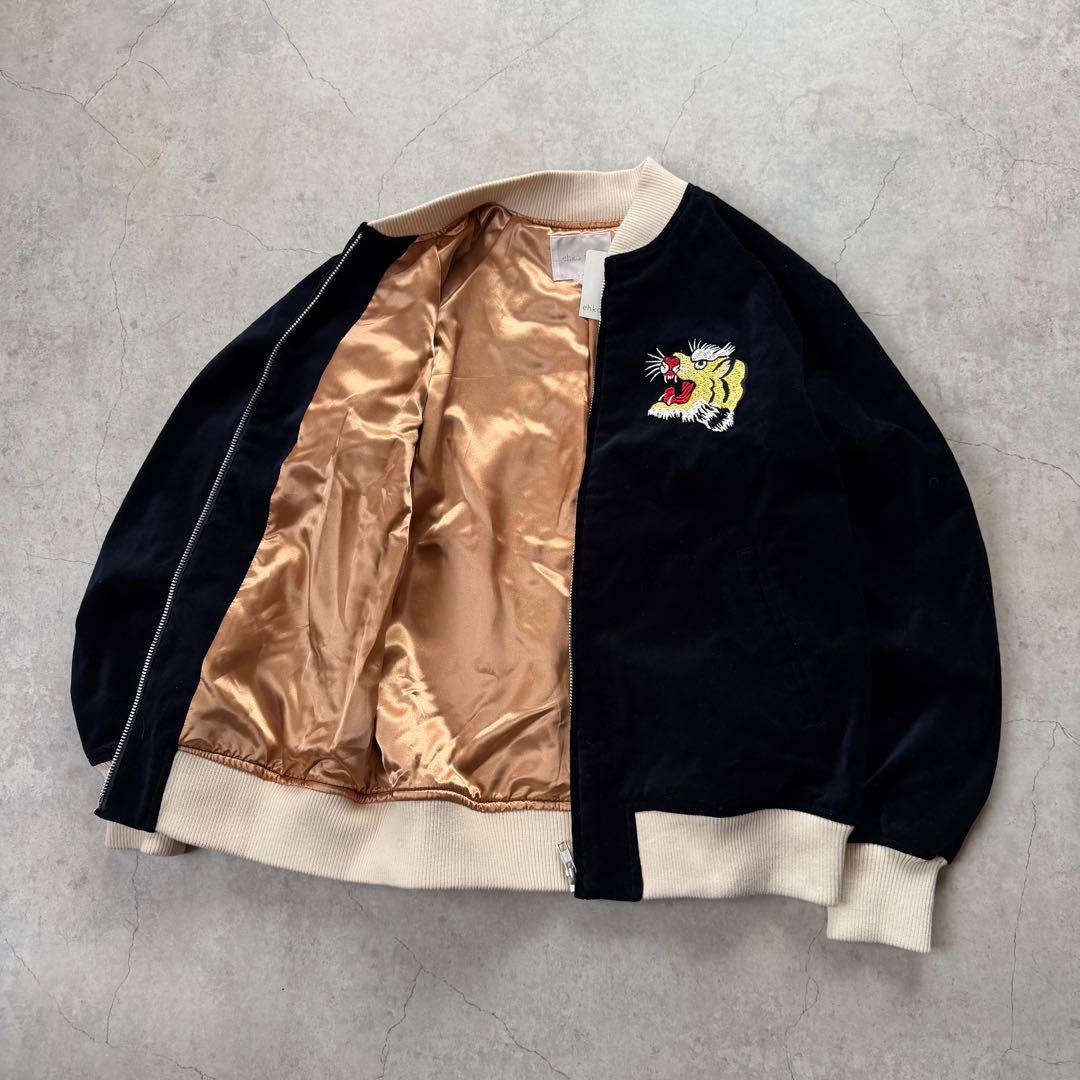 新品未使用 スカジャン ベロア ehka sopo ネイビー タイガー