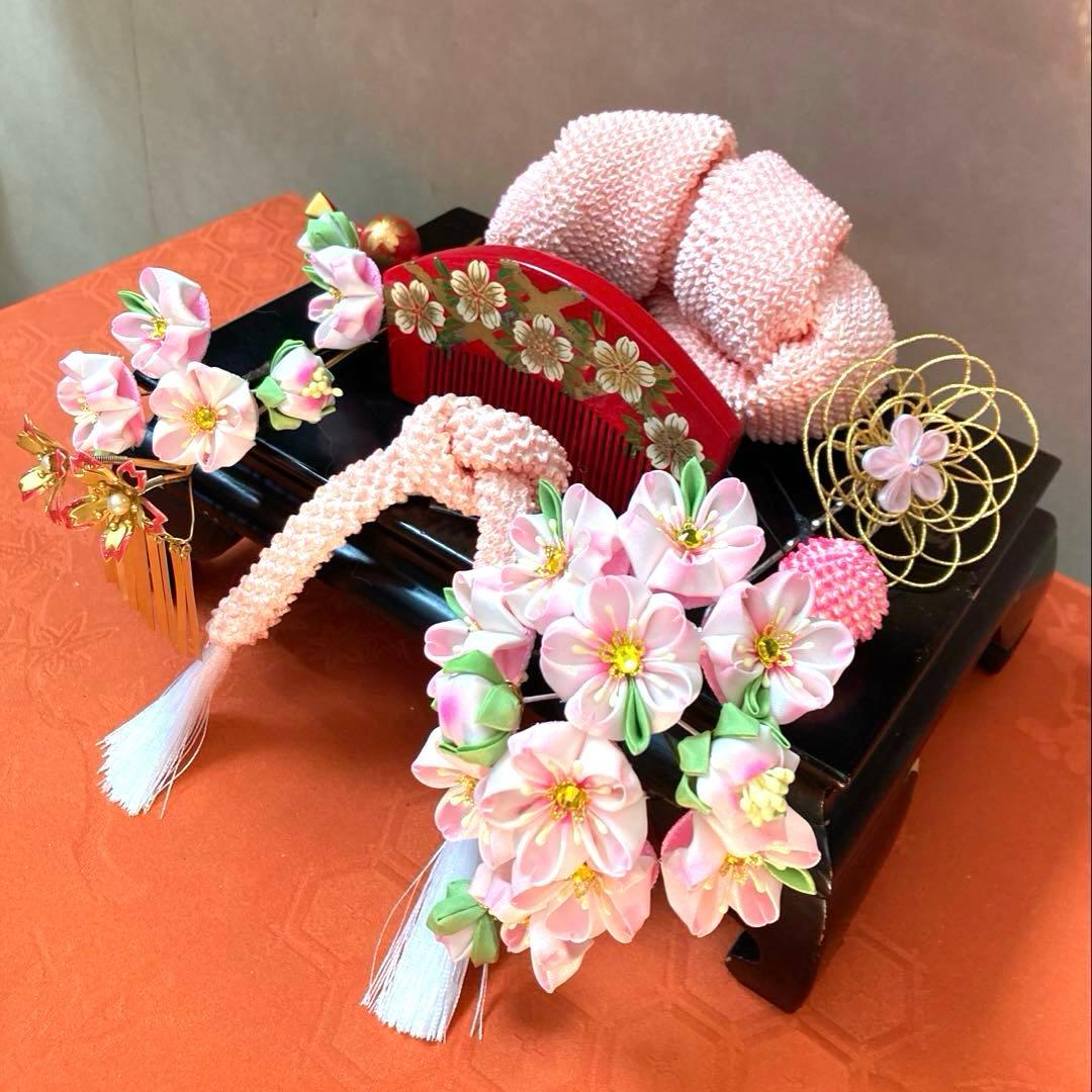 専用　七五三　成人式　枝垂れ桜の簪　Uピン簪　金属簪　櫛簪　玉簪　水引　絞り玉簪