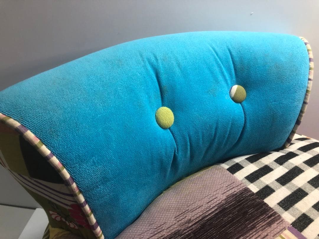 パッチワーク　カラフルチェア　スツール　ファブリック　インテリア　ブルー