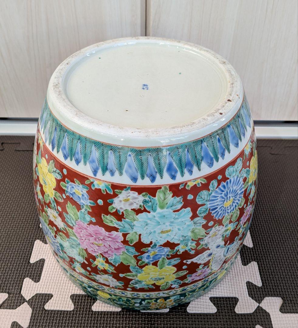 十錦手色絵　花・蝶　火鉢　年代物