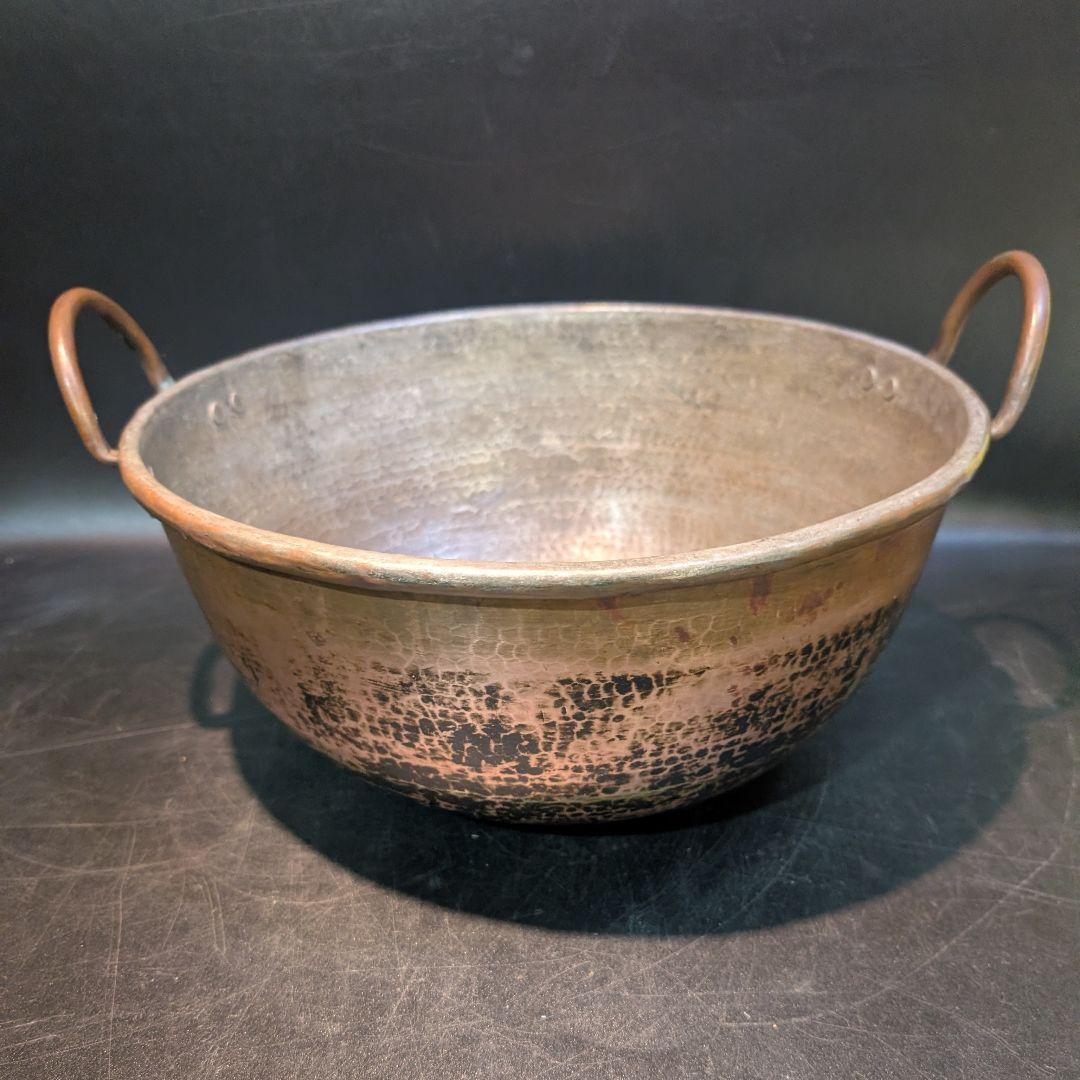 純銅 大ぶり 取っ手付 あんこ鍋 直径35㎝ 銅製 銅鍋 槌目 製菓 業務用プロ
