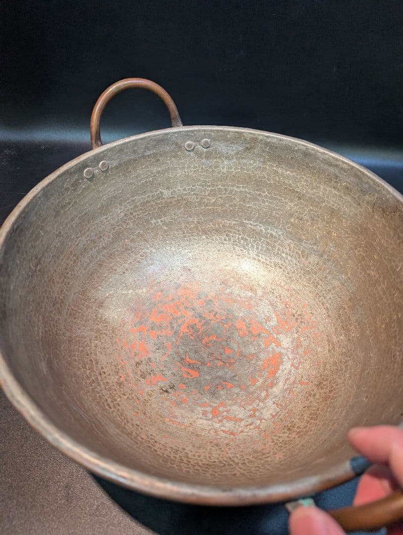 純銅 大ぶり 取っ手付 あんこ鍋 直径35㎝ 銅製 銅鍋 槌目 製菓 業務用プロ