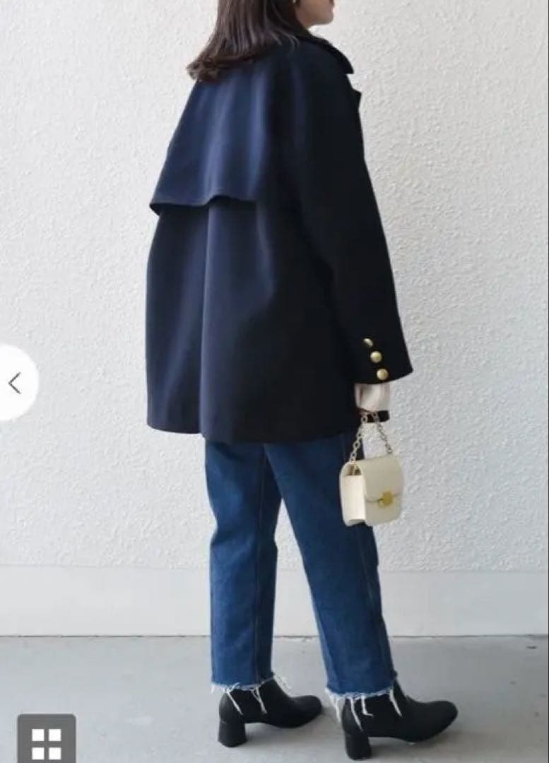 SHIPSウールライク ジャージーメルトン2WAY Pコート・ネイビーSサイズ