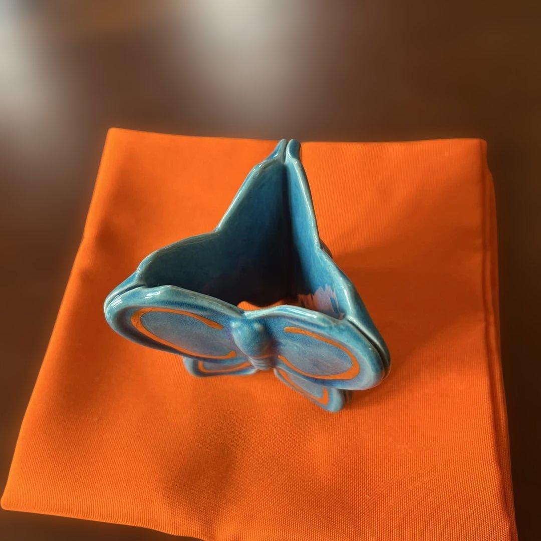 蓋置　蝶　浅黄交趾　膳所焼